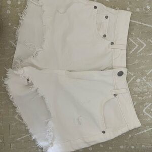 Zara Cream Frayed Jean Shorts